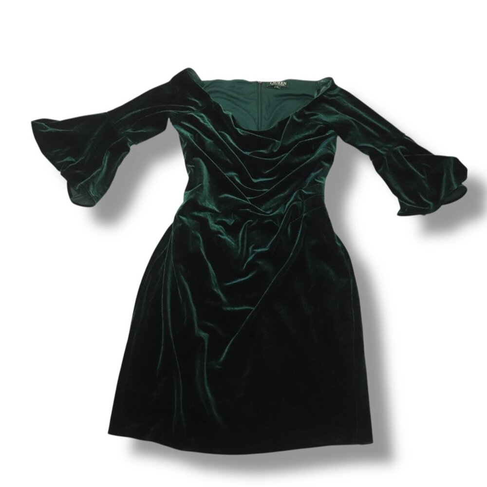 Lauren Ralph Lauren Womens Velvet Dress Dark Green Size 12